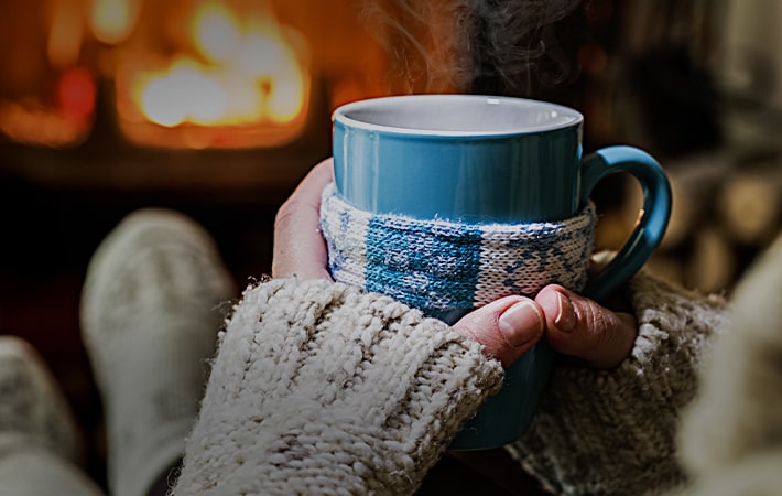 coffee by gas fireplace