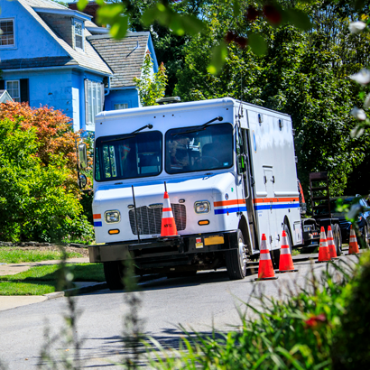 utility truck parked on a street